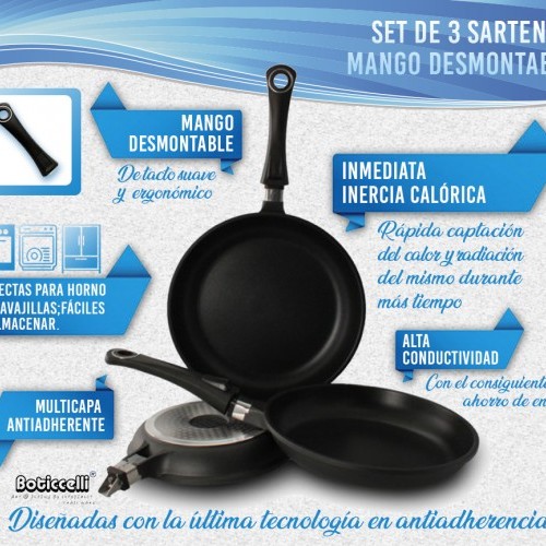 SET 3 SARTENES MANGO DESMONTABLE BOTICCELLI